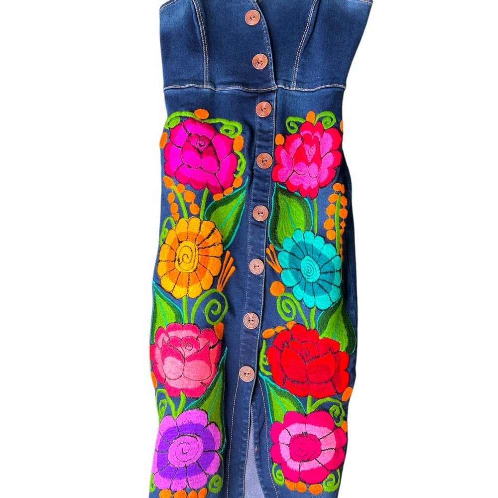 Floral Embroidered Denim Dress